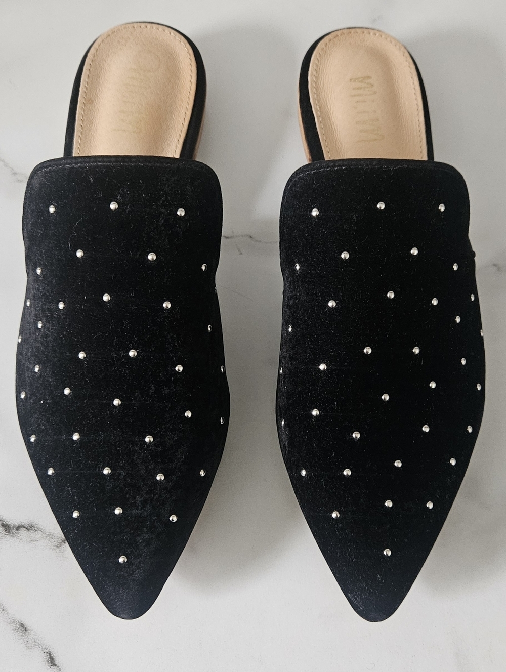 Black Velvet Studded Mules- Size 8.5